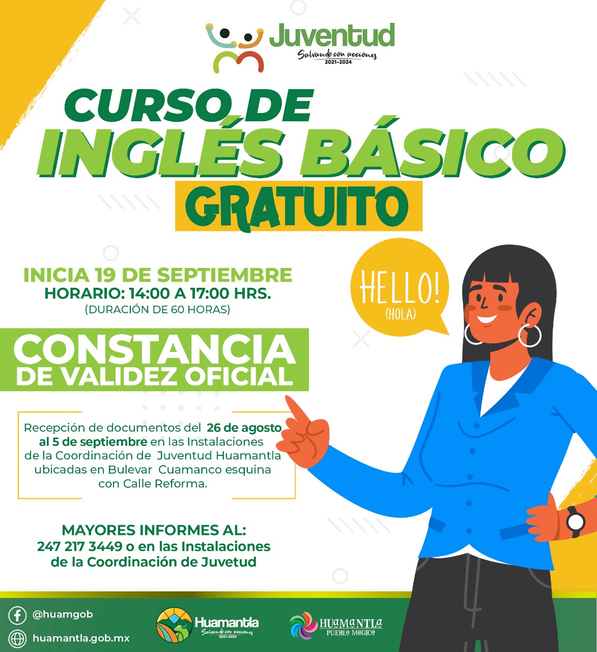 Invita Ayuntamiento de Huamantla a participar en el curso de Inglés Básico